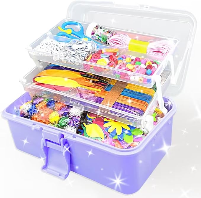 VLUSSO 3000Pcs Arts and Crafts Supplies for Kids Girls 8-12 Craft Kit with Pipe Cleaners Beads Crafts for Kids DIY School Supplies Set Crafting Box for Girls Boys Age 4-6, 6-8, 8-12 Years Gifts