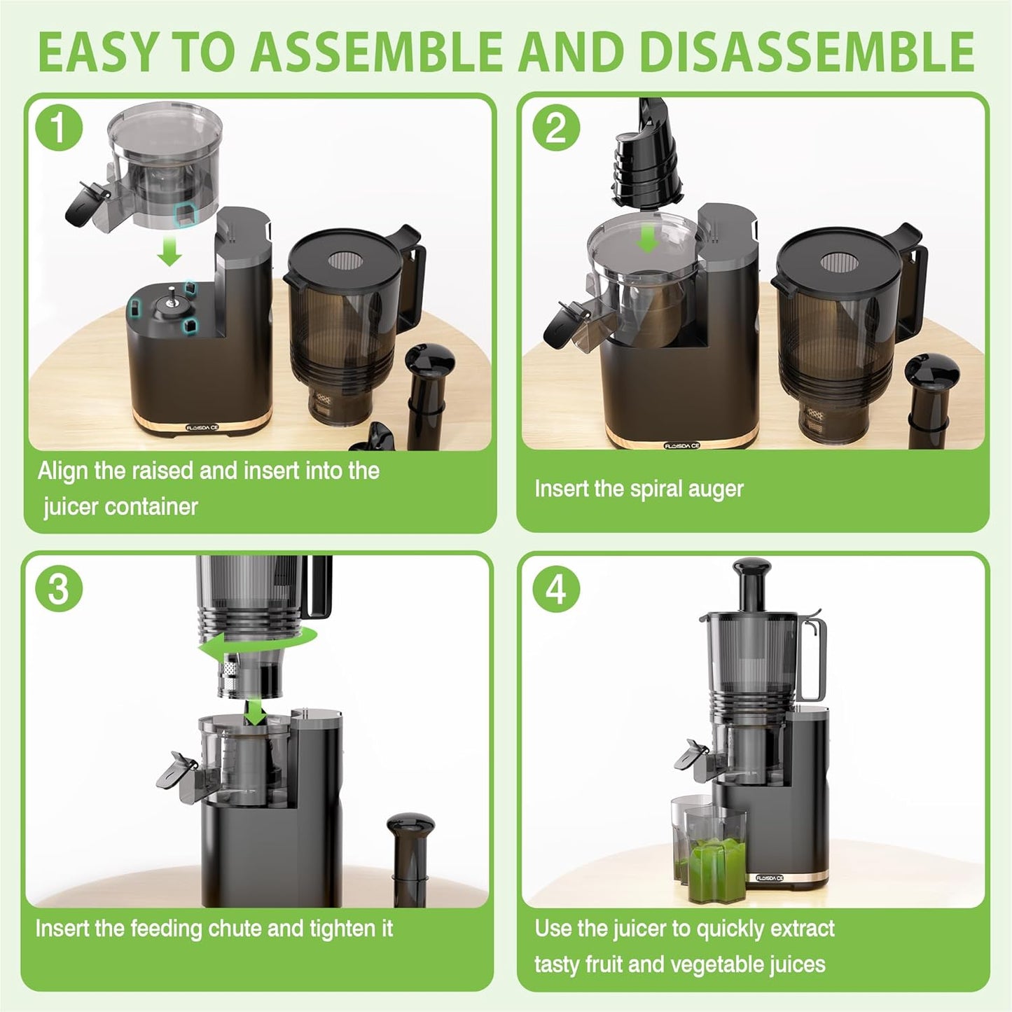 Cold Press Juicer, Masticating Slow Juicers, 6.5" Extra Large Feed Chute Juicers Machines, 350W Juicer Machines with High Juice Yield for Whole Vegetables & Fruits, BPA Free, Black, Easy to Clean