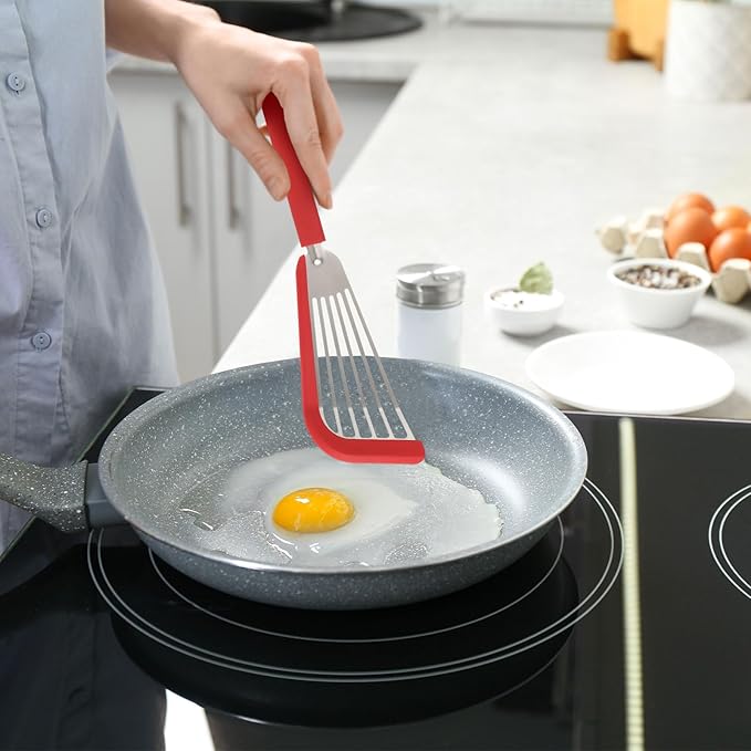 uxcell Silicone Fish Spatulas with Handle Kitchen Cooking Spatula for Egg, Fish, Pancake Black