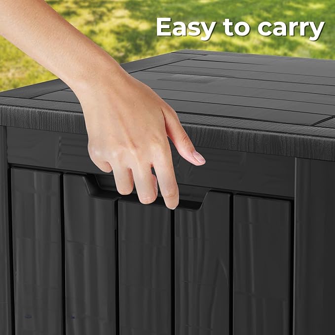Outdoor Storage Deck Box Waterproof,35 Gallon Lockable Patio Package Delivery Bin as Seat, Resin Storage Container Bench for Furniture Cushions, Pool Accessories, Garden Tools, Black