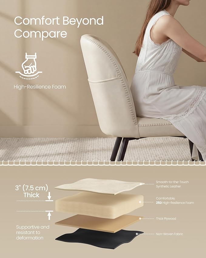 VASAGLE EKHO Collection - Dining Chairs Set of 2, Upholstered Kitchen Chairs, Comfortable Seat, Synthetic Leather with Stitching, Mid-Century Modern, Easy Assembly, with Storage Pocket, Cream White