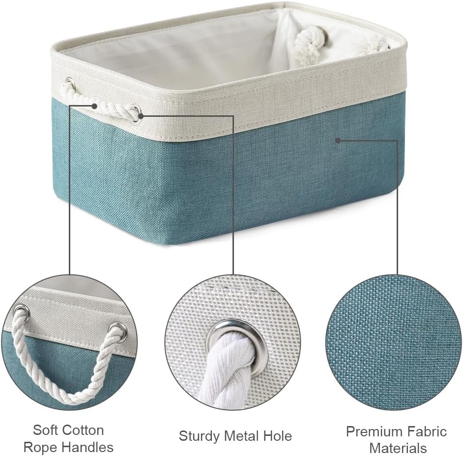TheWarmHome Fabric Storage Bin with Handles,Storage Basket for Home Storage and Organization, Shelf Basket with Cover for Living Room Bedroom Closet（White & Green Medium 13.8L×9.8W×6.7H