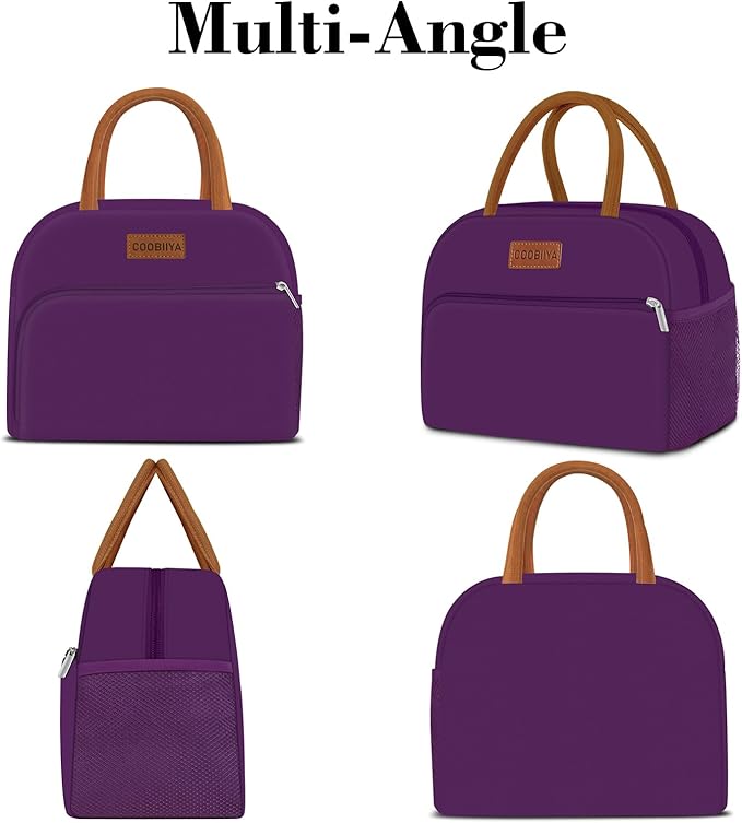Coobiiya Lunch Bag Women, Lunch Box for Women Adult Men, Small Leakproof Cute Lunch Tote Large Capacity Reusable Insulated Cooler Lunch Container for Work/Office/Picnic/Travel-Purple