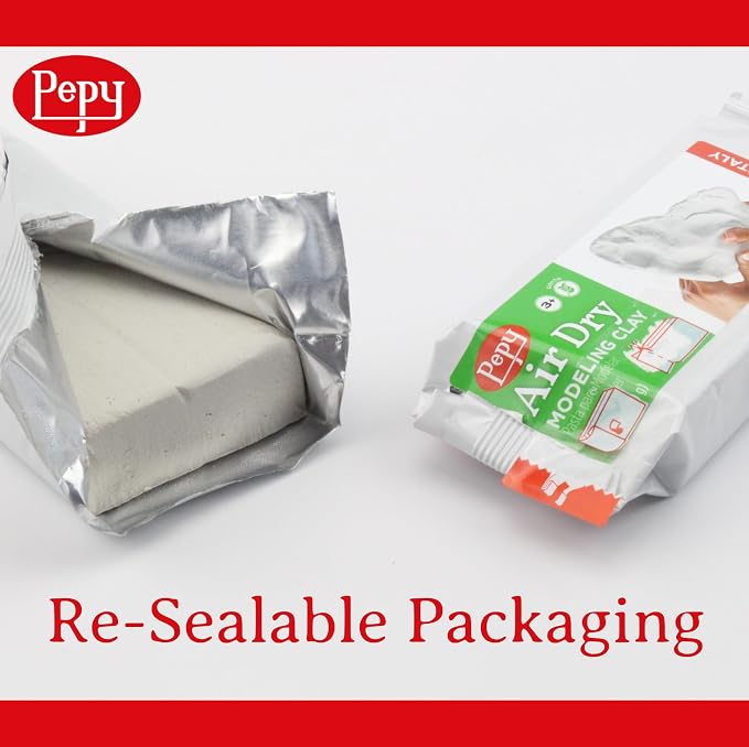 Pepy Premium European Air Dry Modeling Clay White 1.1 lb Bar, Easy to Use Air-Hardening Clay for Classroom and Montessori Sculpting and Crafts Projects