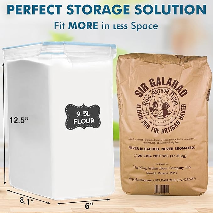 Shazo 2 PC (9.5L | 321 Oz) Extra Large Bulk Food Storage Containers with Airtight Lids for Flour, Sugar, Rice, Cereal & Pasta - Leakproof, BPA-Free Plastic Canisters for Kitchen & Pantry Organization