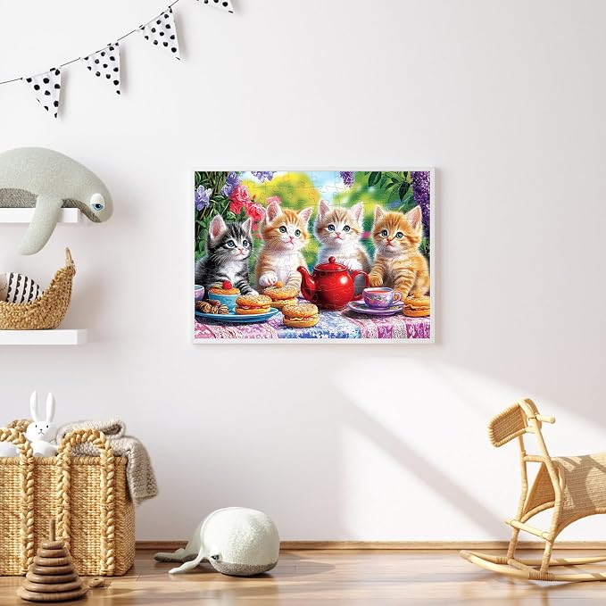 100 Piece Puzzles for Kids Ages 4-6, Kittens' Tea Time Jigsaw Puzzle, Educational Fun for Kids Ages 6-8 & 8-10, Large Piece Puzzles for Seniors & Adults, Creative Puzzle for Family Activities
