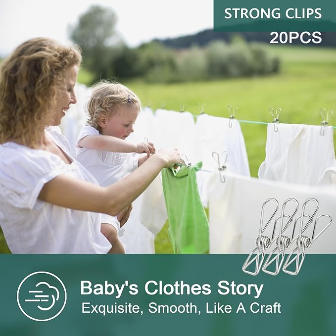 Clothespins 20PCS - Picture & Food Clips, Hanging Clothes & Photo Clips (Small Size)