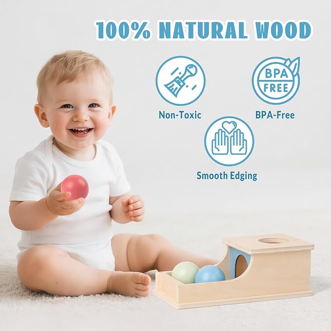 Busy edition Montessori Toys for Babies 6-12 Months, Wooden Object Permanence Box, 9 Month Old Baby Toys, Preschool Developmental Toy for Infant, Toddler Ball Drop Toy Girl Boy Gift