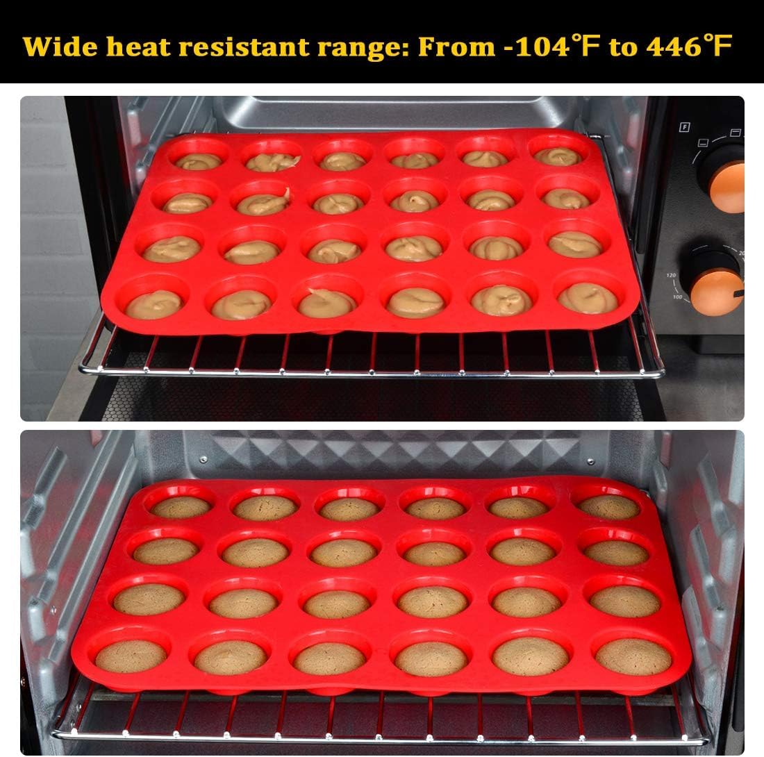 CAKETIME Silicone Muffin Pan Mini 24 Cups Cupcake Pan, Nonstick Food Grade Silicone Baking Pan 1 Pack