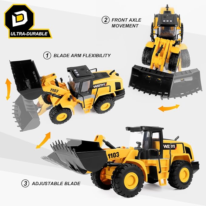 Bulldozer Toy, 16" Front Loader, 1:10 Scale Classics Bulldozer, Wheel Loader with Real Working Arm & Bucket, Lights & Sounds Construction Vehicle Toy for Boys and Girls, Kids, Toddlers, Ages 3+