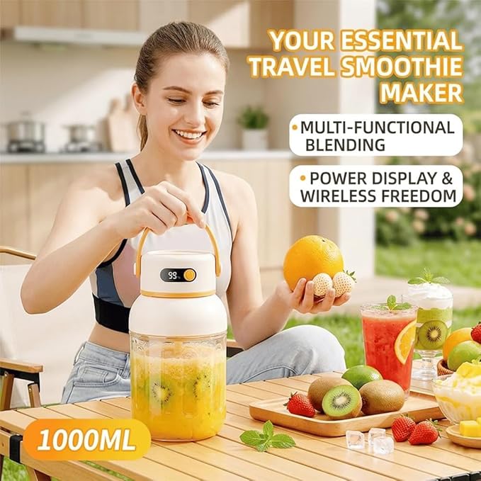 Portable Electric Juicer Cup with Zero Cord Hassle, 800-1200ML Personal Rechargeable Blender Portable for Shakes and Smoothies, with 36 Stainless Steel Blades, Straw and Two Lids (800ML/28.22OZ)