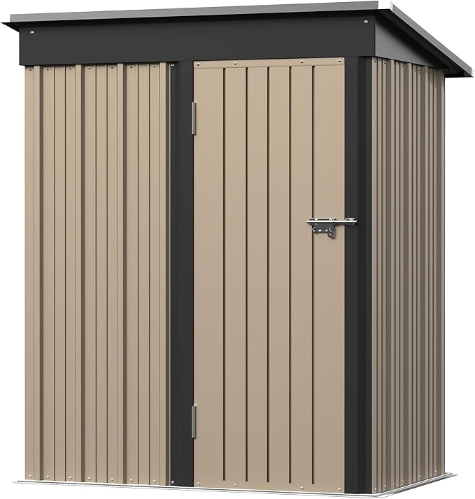 Greesum Outdoor Storage Shed 5 x 3 ft. Utility Tool Shed Metal Storage Garden Shed with Door & Lock for Patio Storage, Brown