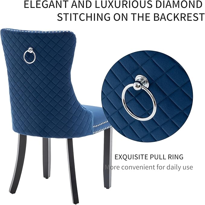 Velvet Dining Chairs Set of 2, Upholstered Dining Room Chairs with Nailhead Trim, Sillas de Comedor Modernas 2, Wooden Kitchen Chairs for Dining Room, Living Room, Kitchen, Bedroom, Blue