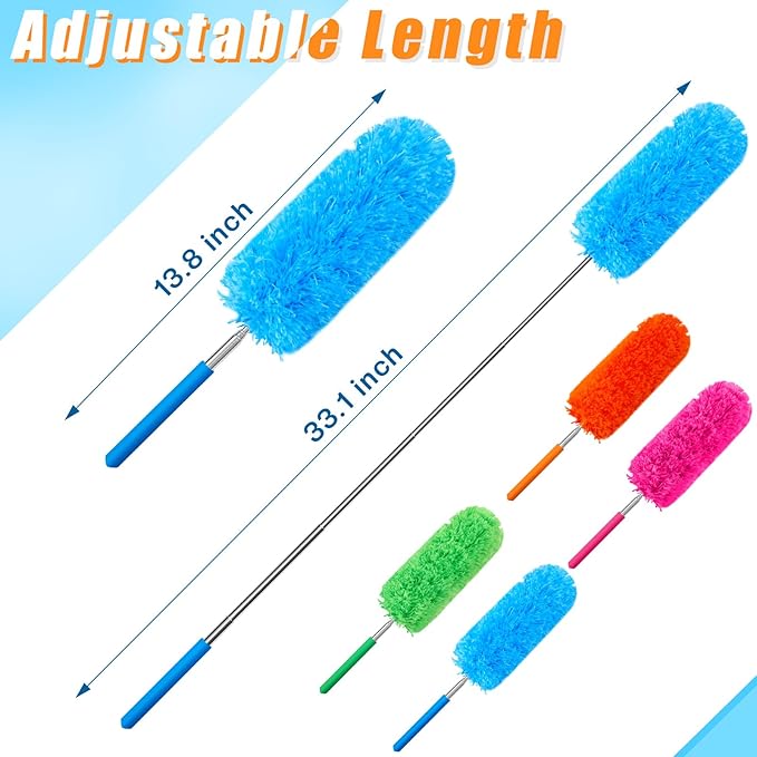 Tanlade 12 Pcs Microfiber Feather Duster for Cleaning 13-31 Inch Extendable Cobweb Dusters Ceiling Fan Duster Washable Bendable Tool for Office Car Window Furniture (Stylish Color)
