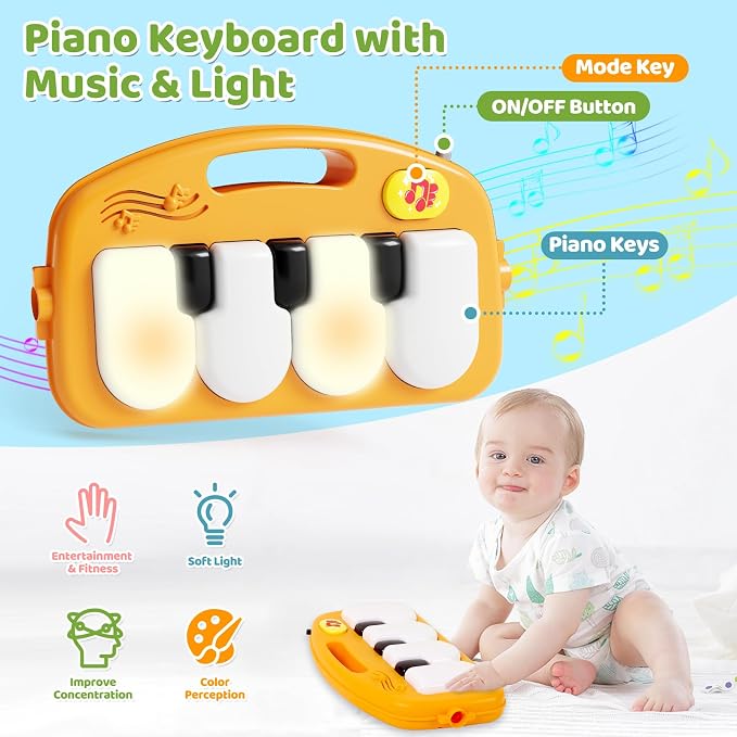 Baby Gym Play Mat with Walker, 2 IN 1 Kick and Play Piano Activity Center with Light & Music, Tummy Time Mat & Baby Push Toys for 0-6 12-18 Months, Sit-to-Stand Learning Walker for Infant Toddler Gift