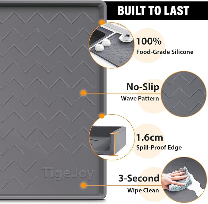 TigeJoy 25" x 19" Under Sink Mats for Kitchen Waterproof, Leak-Proof Silicone Mat Sink Protector and Cabinet Liner, Kitchen Essentials Organizer and Storage, Boot or Shoe Tray, Pet Feeding Mat