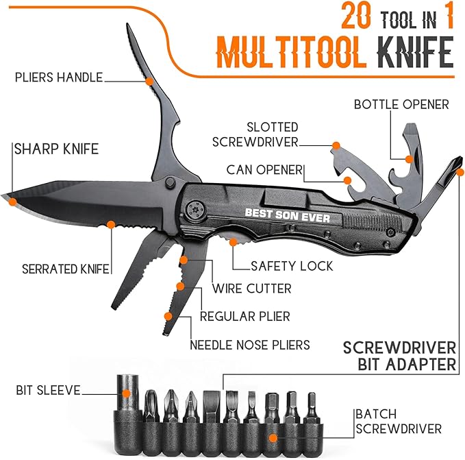 Gifts for Son,”Best Son Ever”Multitool Knife,Stocking Stuffers for Son,Son Birthday Gifts,Gifts Idea for Son,Gifts for Son from Mom Dad,Best Son Gifts,Graduation Gifts,Son Christmas Gift