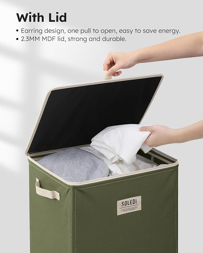 SOLEDI Laundry Hamper with Lid 100L Large & Tall Collapsible Laundry Basket, Clothes Hamper with Bag Removable Easy to Carry, Dirty Hampers for Bedroom, Bathroom, Dorm, College, Avocado