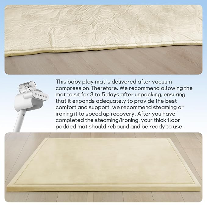 Baby Play Mat for Floor Nursery Rug Muscle Mat Area Rug Playroom Rug 79"x158" Playpen Mat Elastic Foam 1.3" Thick Crawling Mat for Babies,Toddlers, Infants, Kids,Light Beige