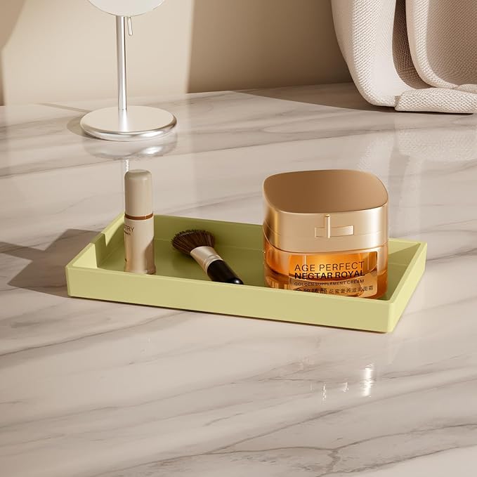 Vanity and Bathroom Tray, 7.7" ABS Countertop Organizer,Waterproof Vanity Tray for Toilet Tank,Perfume,Soap,Keys,Bathroom Accessories,Kitchen and Bath Trays,Non Slip Small Trays,Gold