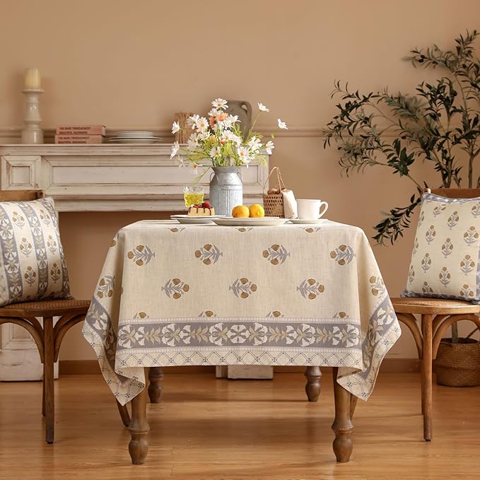 patdrea Designer French Beige Tablecloth for Square Table,Vintage Linen Yellow Floral Pattern Tablecloths,Decoration Table Cover for Kitchen Dining Christmas,Thanksgiving,67"x67"-Istana a