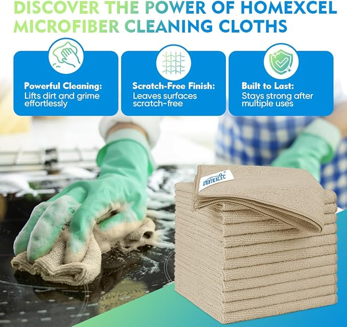 HOMEXCEL Brown Microfiber Cleaning Cloth 12 Pack, 12.5 x 12.5 inch Microfiber Towels for Cars, Ultra Absorbent Car Washing Cloth, Lint Free Streak Free Cleaning Rags for Car, Kitchen, and Window