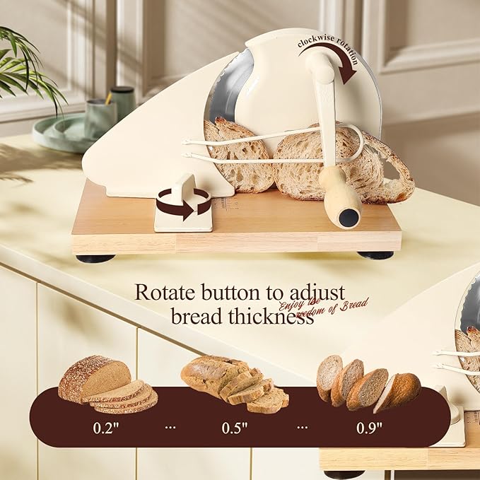 Manual Bread Slicer for Homemade Bread,Even Slicing Thickness-Adjustable Slices,Sourdough Slicer with Scale Lines&SuperStrong SuctionCup Fixation (Cream-Guide)