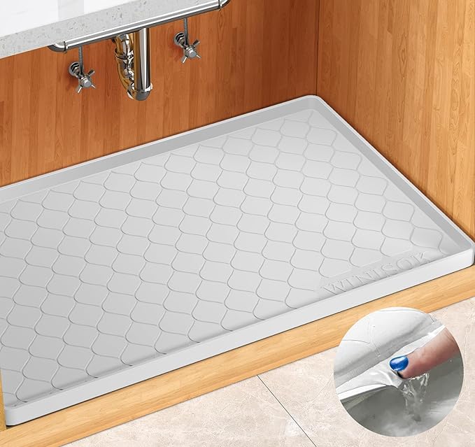 Silicone Under Sink Mat 25" x 22", kitchen Essentials and Gadgets, Shelf liner and Cabinet Protector, Home Organizers and Storage, Waterproof Bathroom Tray