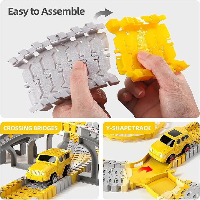 305PCS Construction Race Tracks for Kids Toys, 2 Electric Toy Cars,4Construction Cars, DIY Collage Flexible Track Toy Set, Kids Gifts for 3-8 Year Old