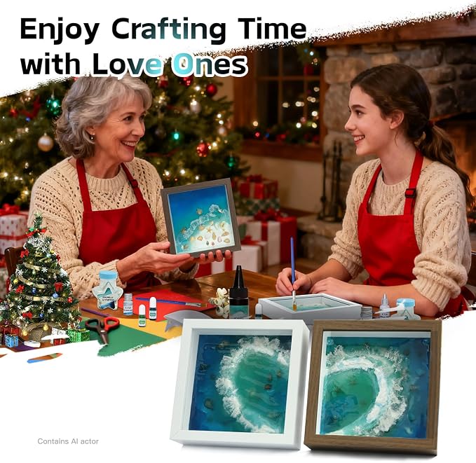 iLAND Crafts for Adults Resin Art Kit DIY Beach Ocean Themed Crafting Adult Girls Night Craft Making Set Date Night Painting Kit for Couples Unique Christmas Gifts for Crafty Women Teen Girls Romantic