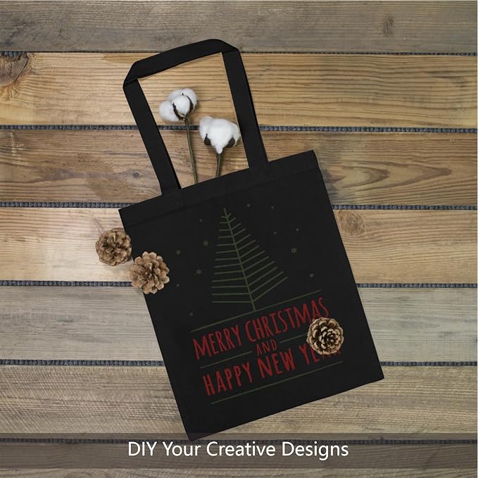 TOPDesign 20-Pack Economical 11.8"x13" Black Cotton Tote Bag, 5oz Lightweight Fabric, Small Reusable Grocery Shopping Cloth Bags, DIY Your Creative Designs