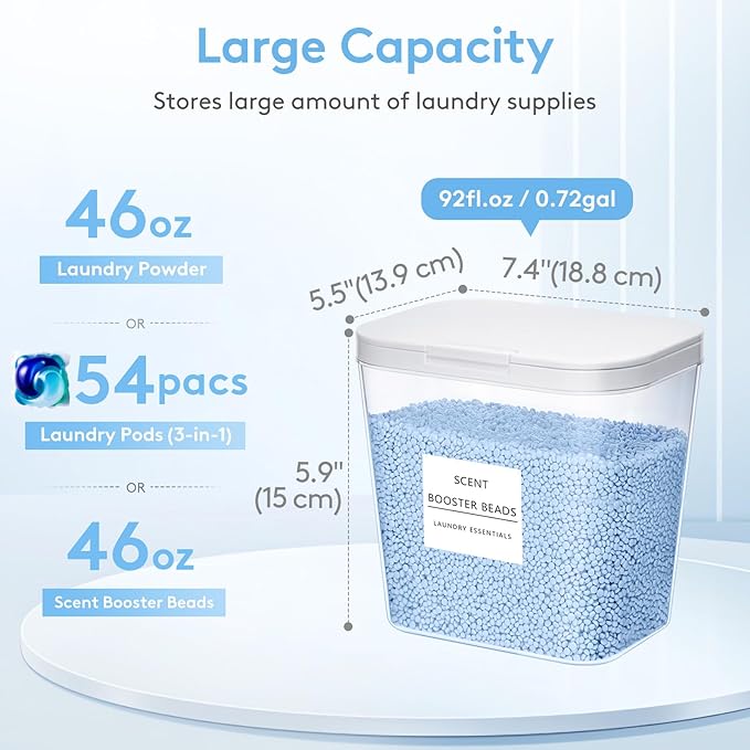 Lifewit 4 Pcs Laundry Pods Container with Pop-up Lid, Detergent Dispenser, Dryer Sheet Holder, Laundry Room Organization Storage Jars for Washing Powder, Soap, Scent Booster Beads, 2700 ml/0.72gal