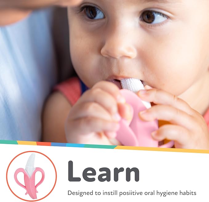 Nuby NanaNubs Banana Massaging Toothbrush - Baby Teething Toy - 3+ Months - Pink