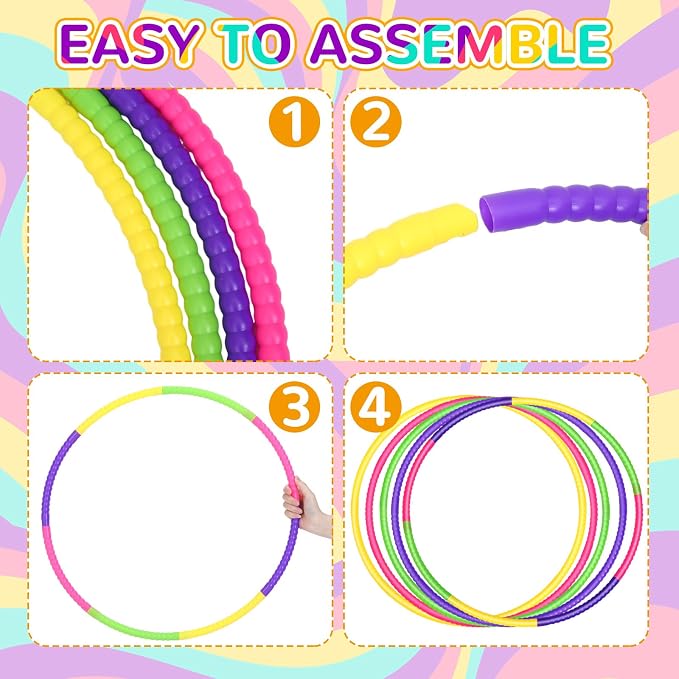 Sratte 12 Pcs Toy Hoop for Kid Detachable Adjustable Toy Hoop Colored Hoop Exercise Ring Plastic Circle for Kid Teen Gymnastics Dog Agility Equipment, Require Self Assembly(Simple Colors, 32 Inch)
