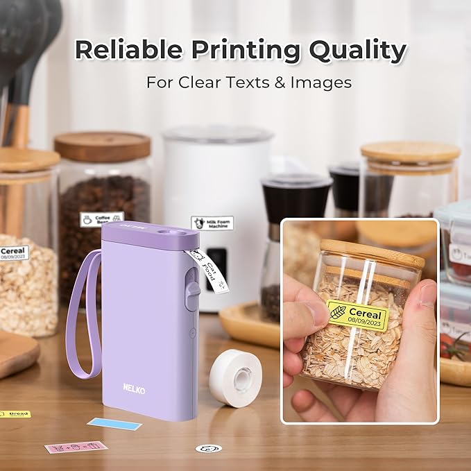 Nelko Label Maker Machine with Tape, P21 Bluetooth Label Printer, Wireless Mini Label Makers with Multiple Templates for School Office Home, Purple