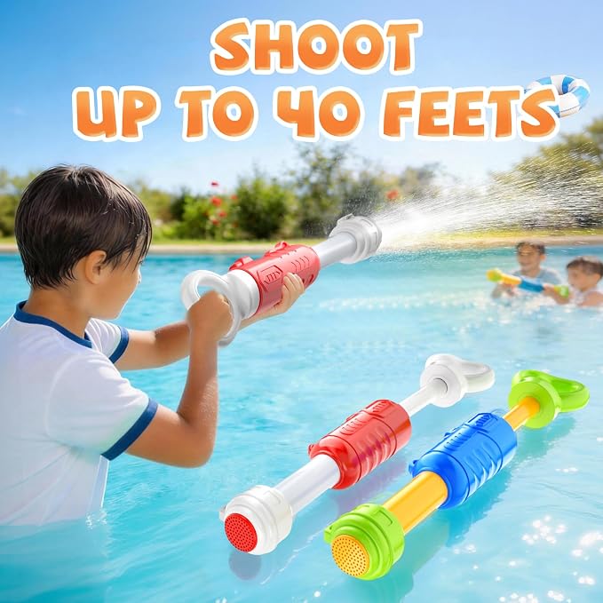 2 Pack Water Gun for Kids - 40 Feet Long Range, Large Capacity Water Blaster, Summer Water Toys Outdoor Pool and Beach Toy for Boys Girls Ages 4-8 8-12