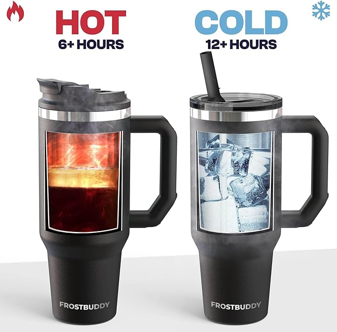 Frost Buddy Thicc Buddy - 40 oz Stainless Steel Vacuum Insulated Tumbler with Lid and Straw for Water - Travel Mug Cupholder Friendly - Gifts for Women Men Him Her (Navy)