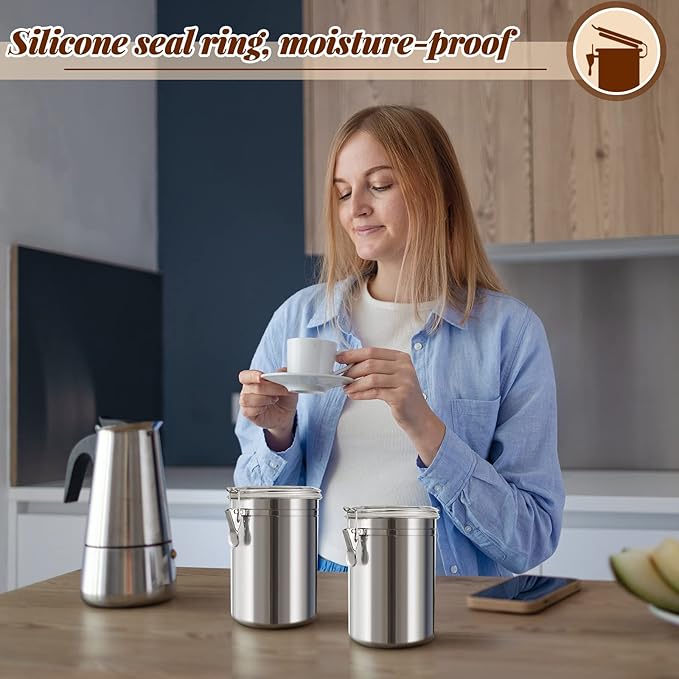 Lallisa 12 Pcs Stainless Steel Canisters 62 oz Stainless Steel Containers with Lids Food Storage Container with Airtight Clamp Lid Coffee Containers for Tea Sugar Coffee Flour Kitchen Counters