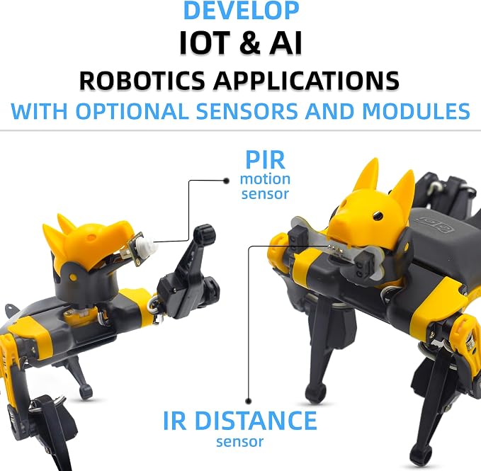 Petoi Programmable Robot Dog Bittle X V2 Lite Servo | Coding Smart Robot Dog Kit, Voice Controlled, Quadruped Interactive Robot for Kids (Bittle X V2 - lite servos - Construction - Yellow + Black)