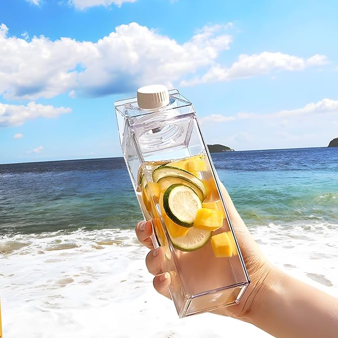 34 oz Clear Milk Carton Water Bottle, 6 Pcs Plastic Milk Bottles Portable Square Milk Box Bulk, Reusable Milk Carton Container Juice Bottle for Outdoor Sports Travel Drinking