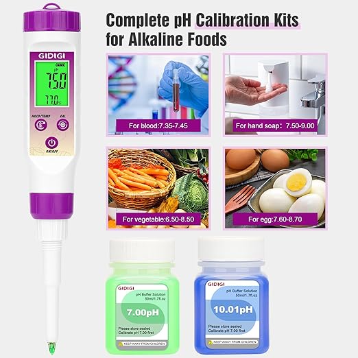 Digital pH Meter Food with Replaceable pH Probe Spear Tip pH Tester Electrode for Semi-Solid Samples