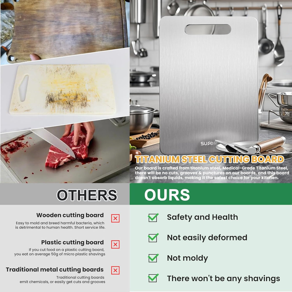 New Titanium Cutting Board - 100% Pure Titanium Cutting Boards For Kitche,Easy to clean,Cutting Board For Cutting Meats, Fruits And Vegetables,13 * 9