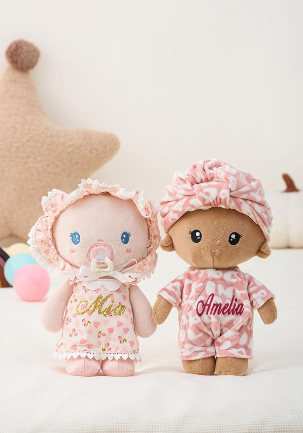 LeyaDoll Soft Baby Doll Gift Set - First Baby Doll Accessories Plush Rag Sleeping Cuddle Buddy Doll Toy Mini Pink Set for Kids Girls (9'') - Cherry Baby