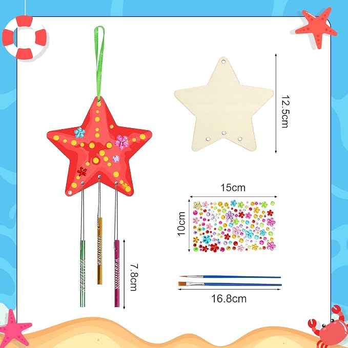Fennoral 9 Pack Star Wind Chime Kit for Kids Make Your Own Starfish Wind Chimes for Girls Boys Ornaments DIY Coloring for Summr Art Project Party Decoration Birthday Gift