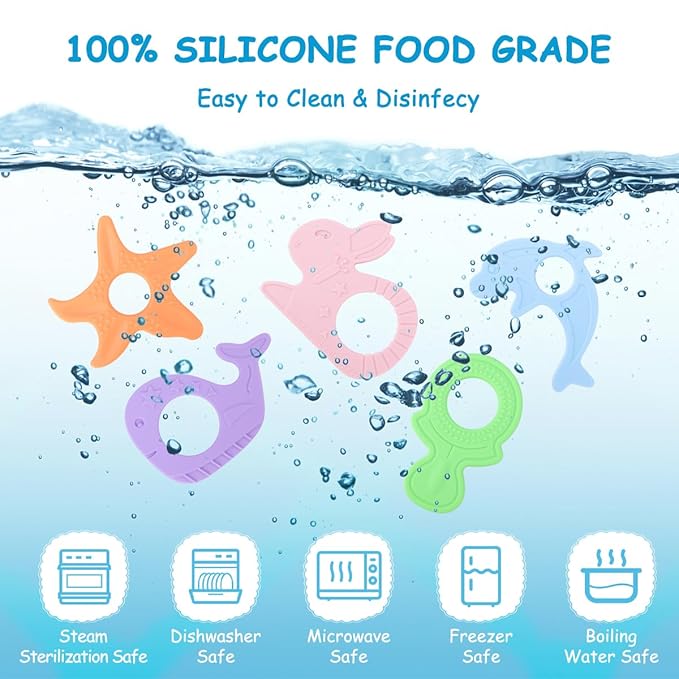 BEBOAN Silicone Baby Teething Toys, 8 Pack Cute Baby Teether Teething Ring Chew Toys Frozen Teether, BPA Free Easy to Grip Gifts for Infant Girls Boys 3 Months +