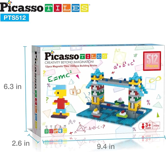 PicassoTiles 512 PCs Grand Playset Magnetic Tiles and Building Block Combo Creative Buildings & Figures Such as Bridges Hearts Unique Characters & More Educational STEM Toys Learning Activity Ages 3+
