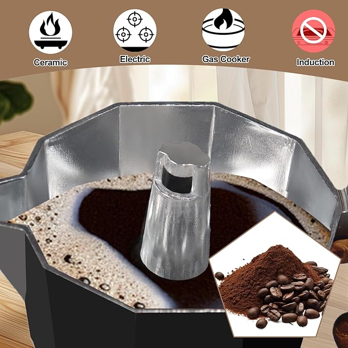 Aluminum 3 Cup 150ml Moka Pot Express Coffee Maker Stovetop Espresso Colorful Coffeemaker Italian Classic Style Brewing Greca Cafe Mocha Machine for Cafeteras Lover Camping Travel and Home Use 5oz