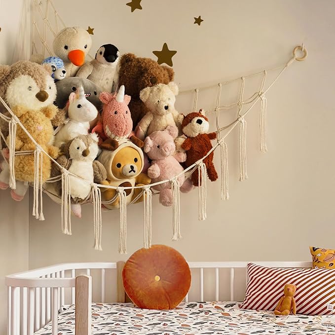 Stuffed Animal Storage Hammock or Net Corner - Large Toy Hammock Net for Stuffed Animals Room Decor - Cute Stuff Animal Organizer Plush Holder - Kids Baby Nursery Essentials Wall Bedroom Home Decor