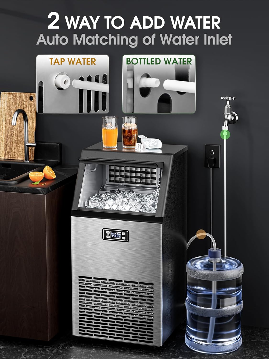 Joy Pebble Commercial Ice Machine,100 lbs/Day, Under-Counter Commercial Ice Maker with 24 Hour Timer,Ice Thickness Control,One Quick Self-Cleaning Function for Bar/Cafes/Home,Stainless Steel