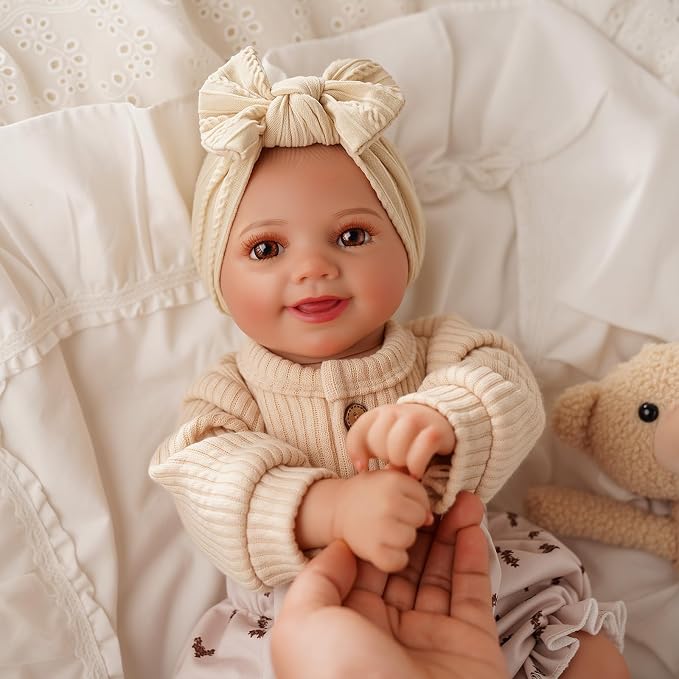 BABESIDE Reborn Baby Dolls Sunny - 17Inch Cute Soft Vinyl Realistic Baby Doll Poseable Smiling Real Life Baby Dolls with Complete Accessories for 3+ Years Old Gifts